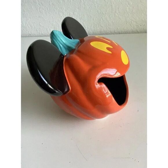 Disney Parks Mickey Mouse Candy Dish Bowl Ceramic Halloween Winking Pumpkin NEW - Picture 7 of 14